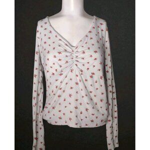 Nikki Erin Ribbed Rose Milkmaid Top Size L Ditsy Floral Babydoll Y2K Style